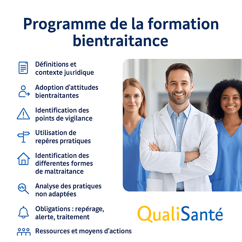 Formation démarche bientraitance ESSMS - Équipe de professionnels en formation dans un établissement médico-social"