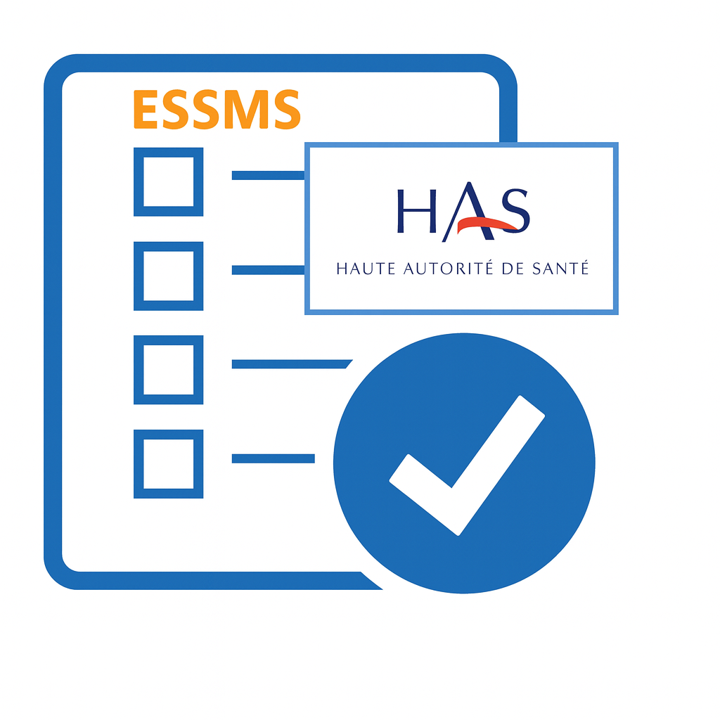 Evaluation HAS des ESSMS avec grille de contrôle et logo HAS