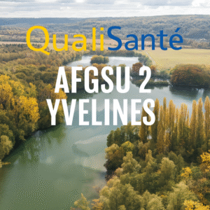 AFGSU 2 Yvelines – illustration QualiSanté avec vue aérienne d’un paysage naturel des Yvelines et texte AFGSU 2