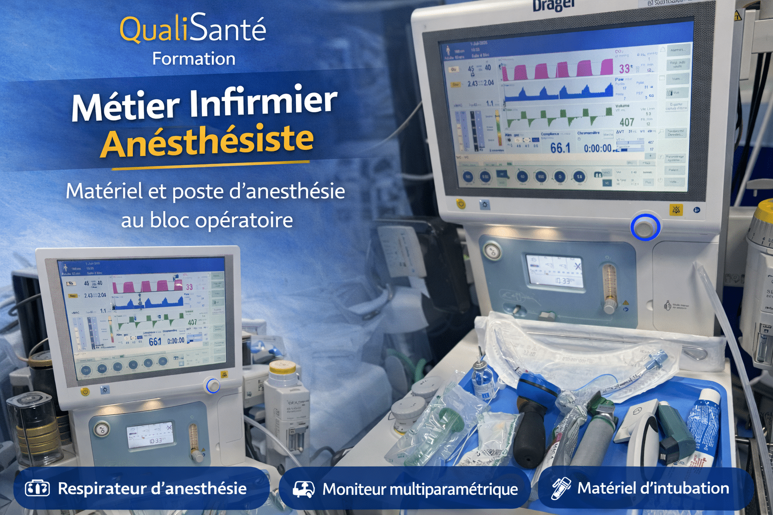 Comment se préparer au concours infirmier anesthésiste : matériel d’anesthésie et moniteur de surveillance utilisés par un IADE au bloc opératoire.