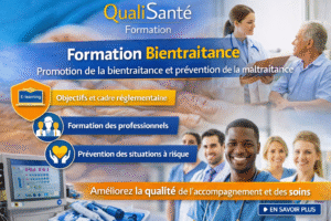 Quels sont les 7 types de maltraitance ? : illustration de la bientraitance avec un professionnel accompagnant une personne âgée dans un contexte de soins.